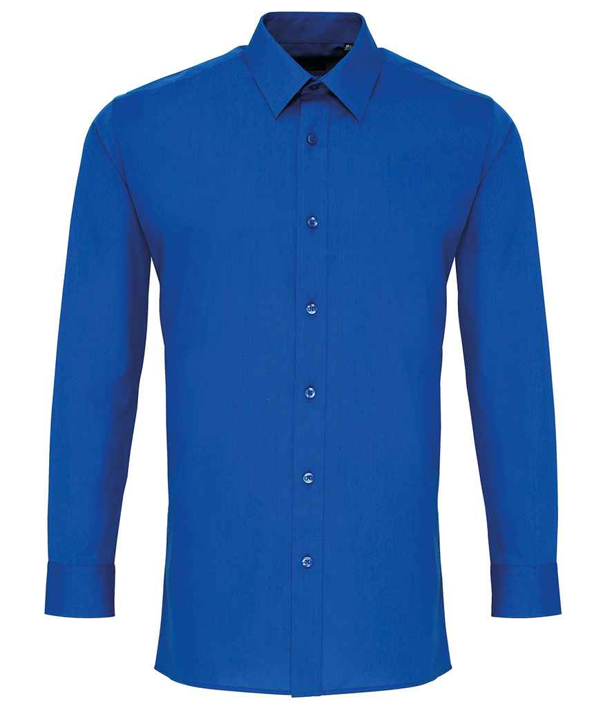Premier Long Sleeve Fitted Poplin Shirt in Royal Blue by Premier — Custom branded clothing by Print Press, featuring premium embroidery produced in our specialist print lab in the UK.