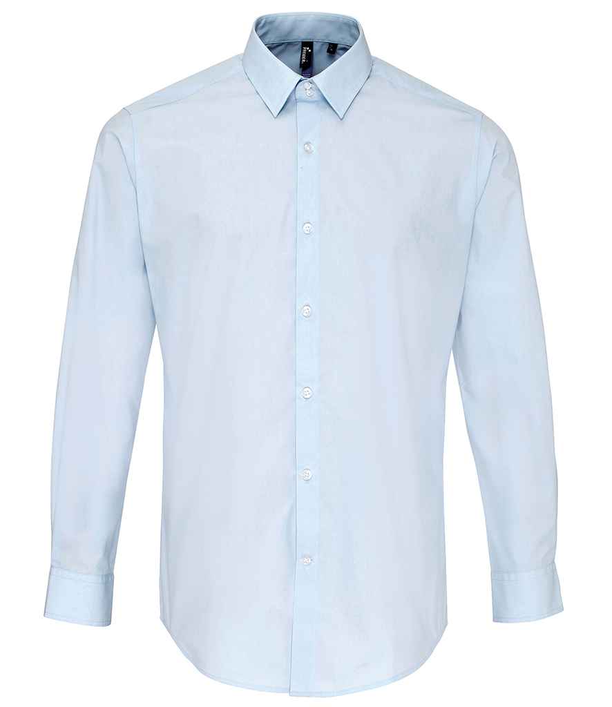 Premier Supreme Long Sleeve Poplin Shirt in Light Blue by Premier — Custom branded clothing by Print Press, featuring premium embroidery produced in our specialist print lab in the UK.