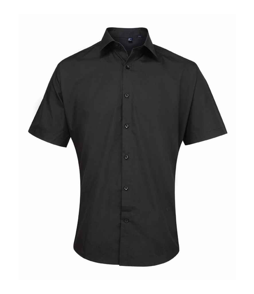 Premier Supreme Short Sleeve Poplin Shirt in Black by Premier — Custom branded clothing by Print Press, featuring premium embroidery produced in our specialist print lab in the UK.