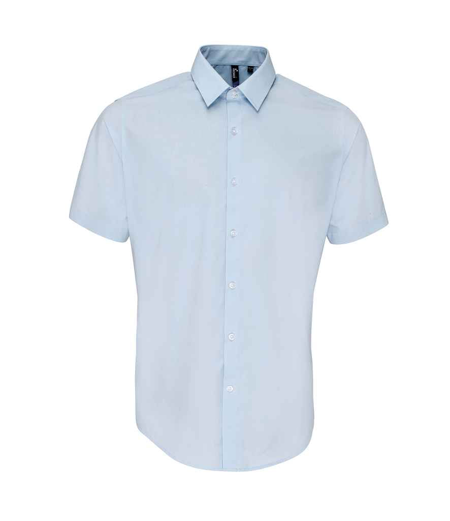 Premier Supreme Short Sleeve Poplin Shirt in Light Blue by Premier — Custom branded clothing by Print Press, featuring premium embroidery produced in our specialist print lab in the UK.