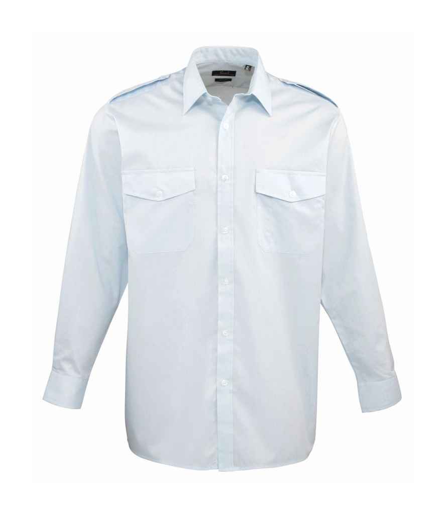 Premier Long Sleeve Pilot Shirt in by Premier — Custom branded clothing by Print Press, featuring premium embroidery produced in our specialist print lab in the UK.