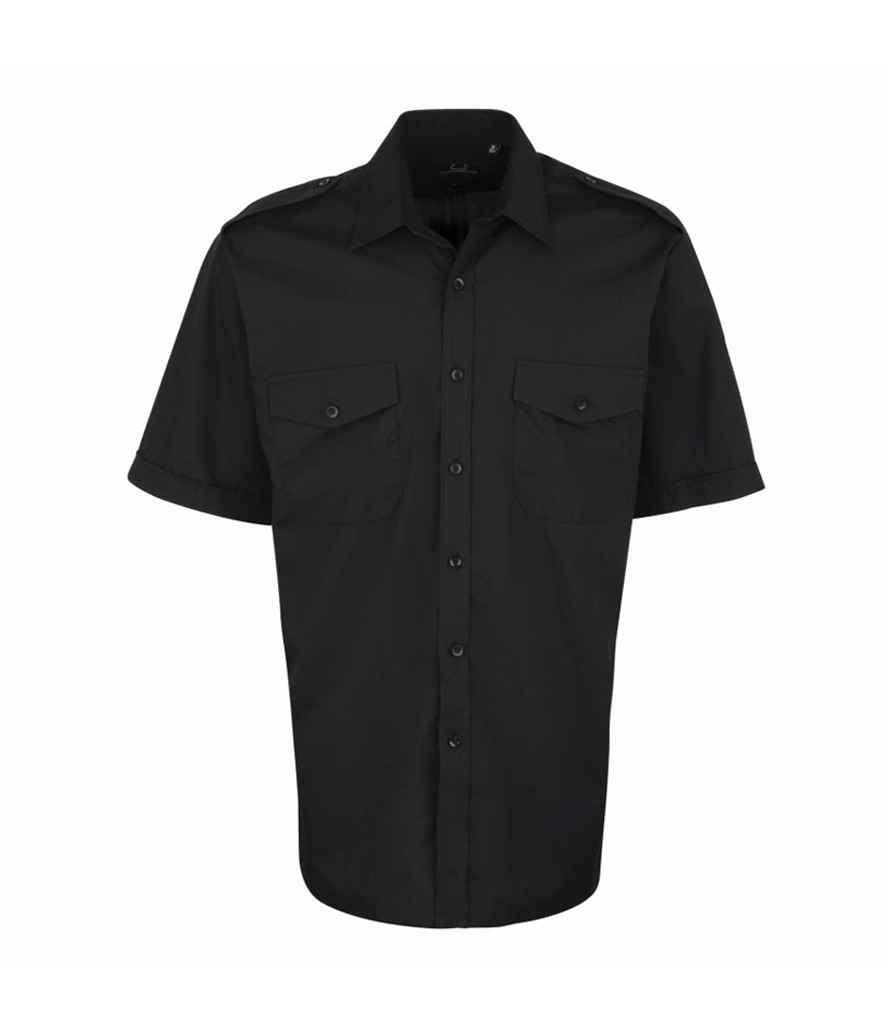 Premier Short Sleeve Pilot Shirt in by Premier — Custom branded clothing by Print Press, featuring premium embroidery produced in our specialist print lab in the UK.