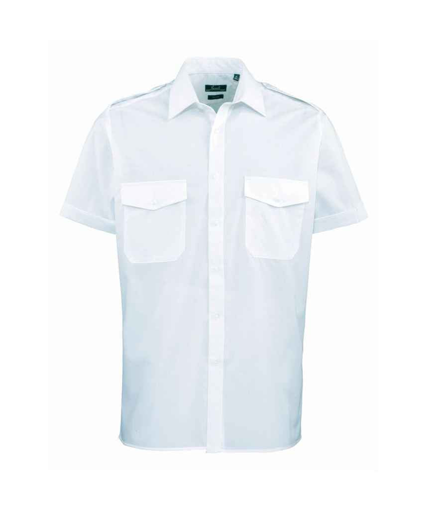 Premier Short Sleeve Pilot Shirt in Light Blue by Premier — Custom branded clothing by Print Press, featuring premium embroidery produced in our specialist print lab in the UK.