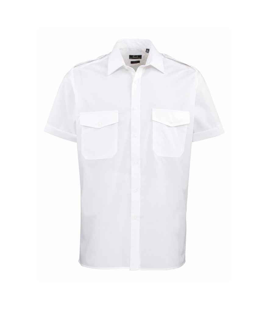 Premier Short Sleeve Pilot Shirt in by Premier — Custom branded clothing by Print Press, featuring premium embroidery produced in our specialist print lab in the UK.