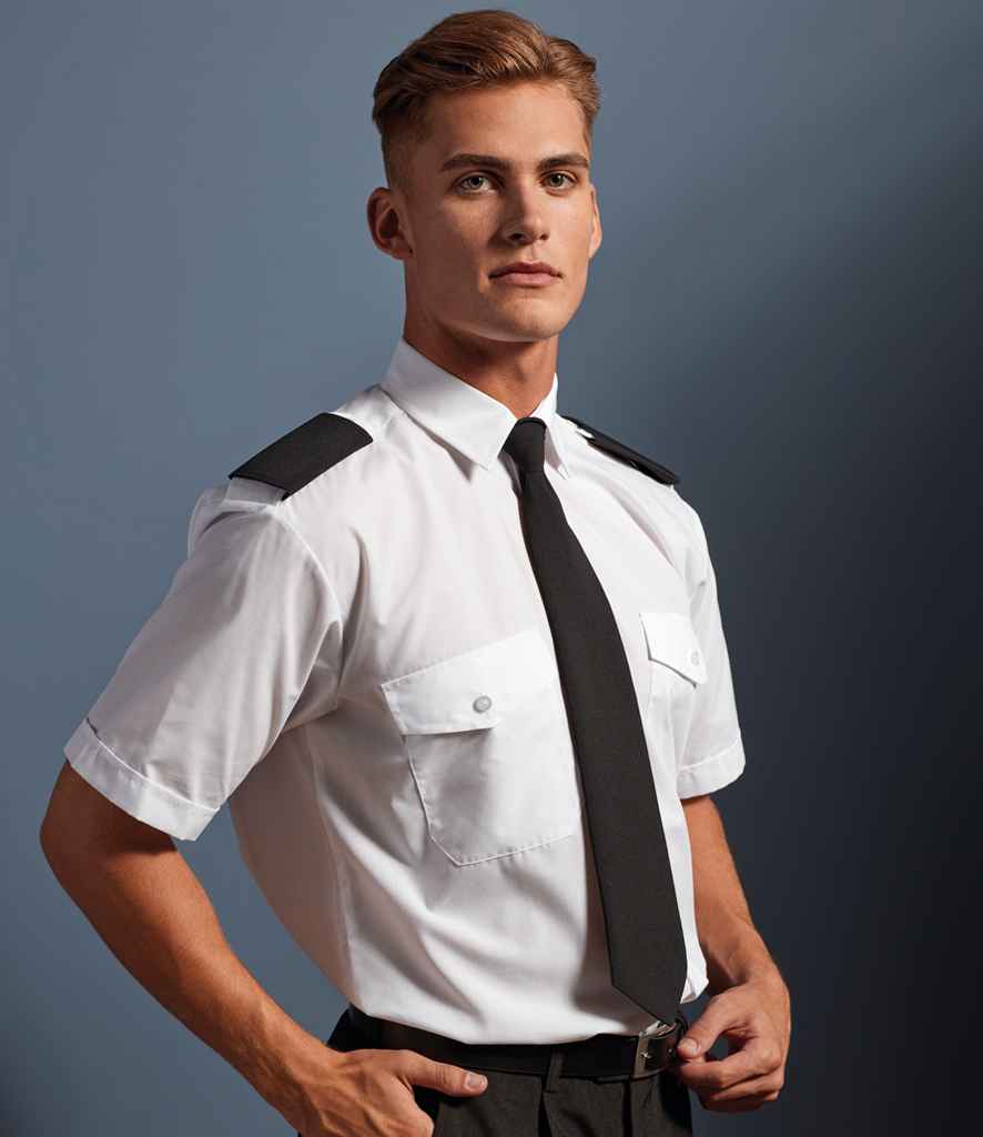 Premier Short Sleeve Pilot Shirt in White by Premier — Custom branded clothing by Print Press, featuring premium embroidery produced in our specialist print lab in the UK.