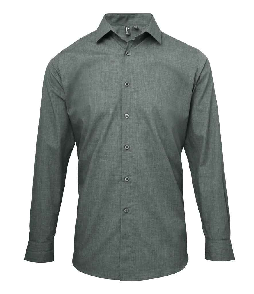 Premier Cross-Dye Roll Sleeve Shirt in Grey Denim by Premier — Custom branded clothing by Print Press, featuring premium embroidery produced in our specialist print lab in the UK.