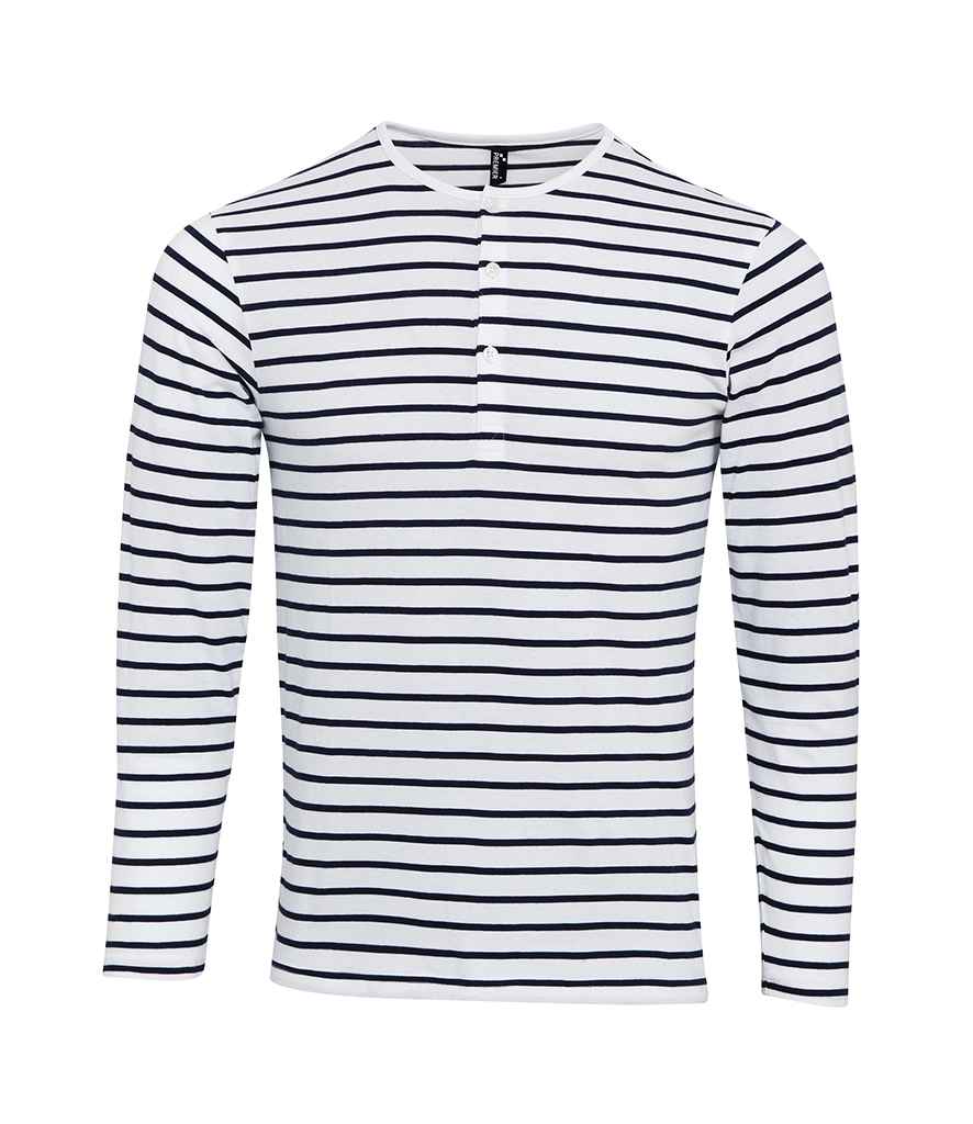 Premier Long John Roll Sleeve T-Shirt in White Navy by Premier — Custom branded clothing by Print Press, featuring premium embroidery produced in our specialist print lab in the UK.