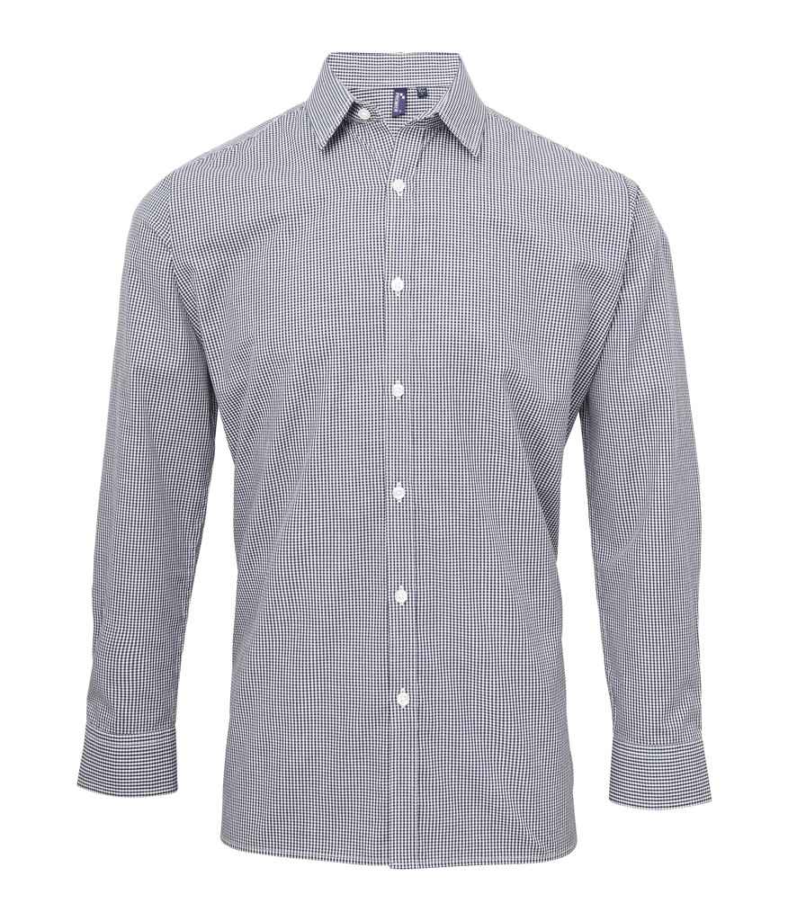 Premier Gingham Long Sleeve Shirt in Navy White by Premier — Custom branded clothing by Print Press, featuring premium embroidery produced in our specialist print lab in the UK.