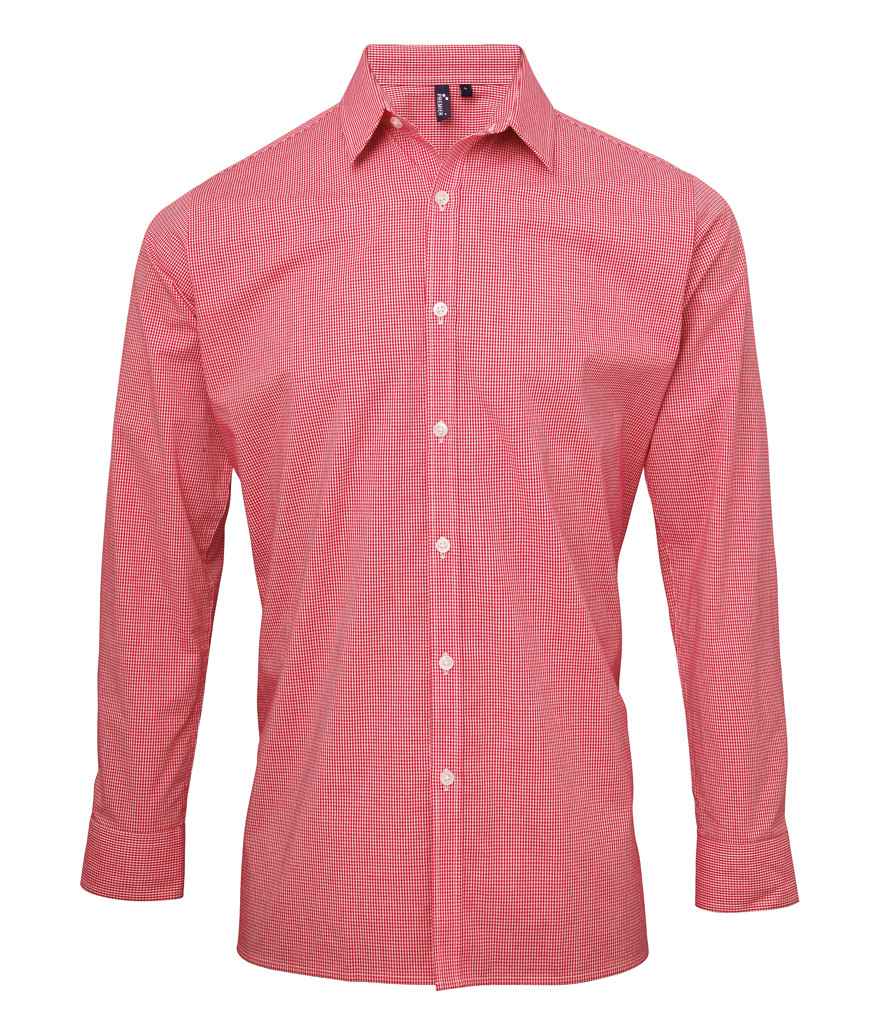 Premier Gingham Long Sleeve Shirt in Red White by Premier — Custom branded clothing by Print Press, featuring premium embroidery produced in our specialist print lab in the UK.