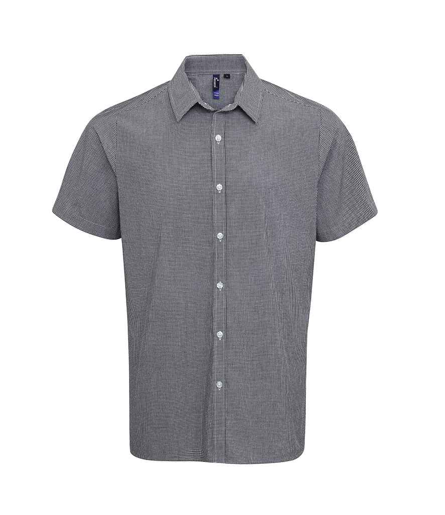 Premier Gingham Short Sleeve Shirt in Black White by Premier — Custom branded clothing by Print Press, featuring premium embroidery produced in our specialist print lab in the UK.