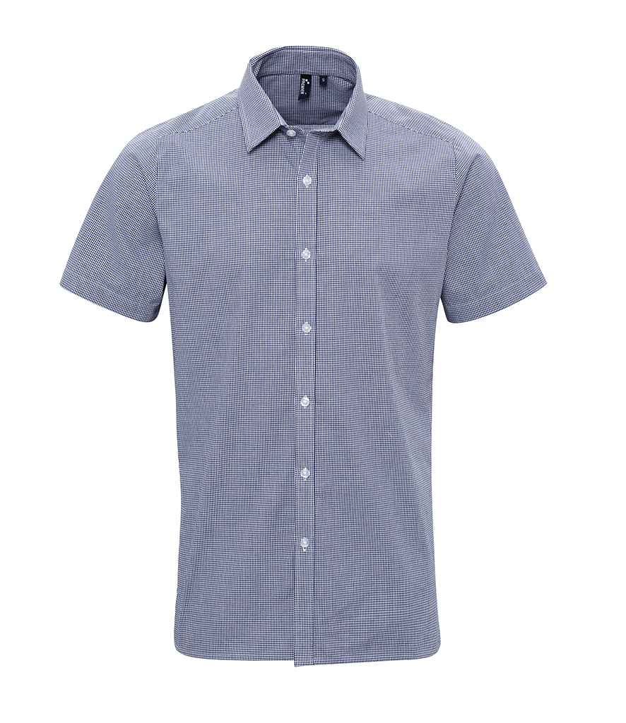 Premier Gingham Short Sleeve Shirt in Navy White by Premier — Custom branded clothing by Print Press, featuring premium embroidery produced in our specialist print lab in the UK.