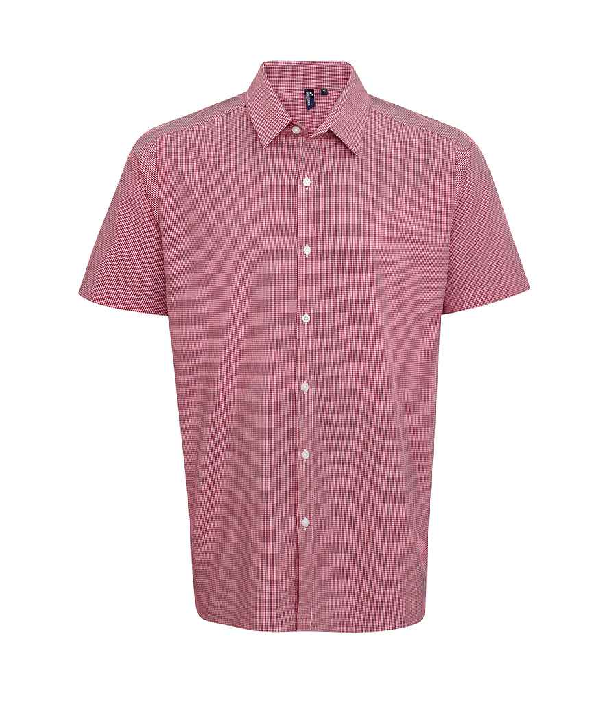 Premier Gingham Short Sleeve Shirt in Red White by Premier — Custom branded clothing by Print Press, featuring premium embroidery produced in our specialist print lab in the UK.