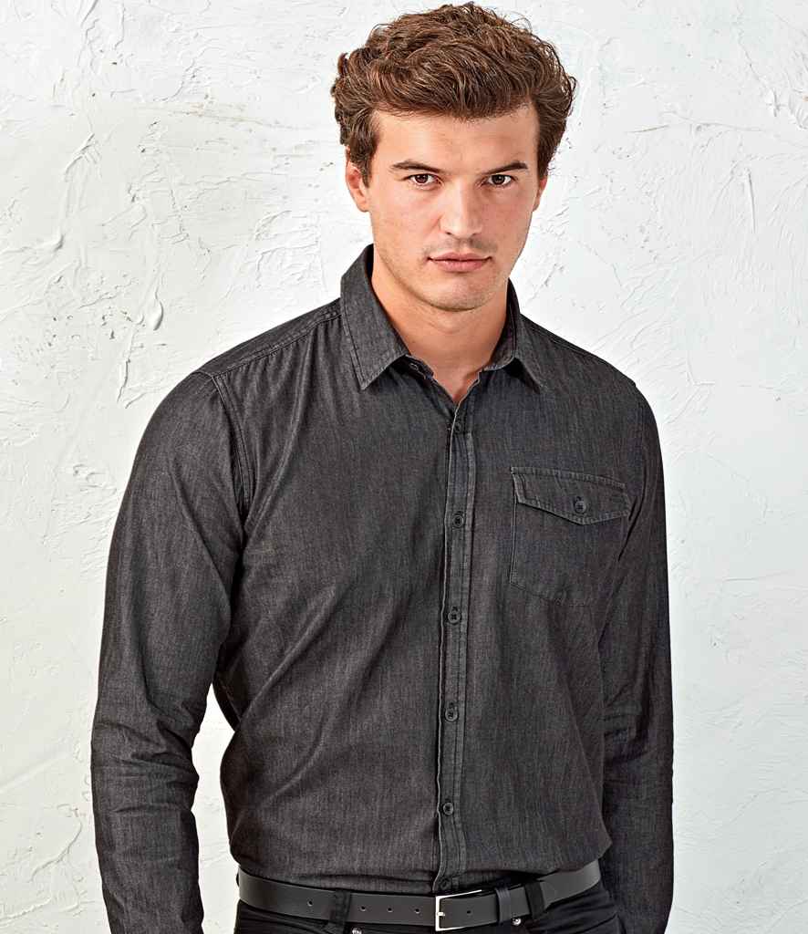 Premier Jeans Stitch Denim Shirt in Black Denim by Premier — Custom branded clothing by Print Press, featuring premium embroidery produced in our specialist print lab in the UK.