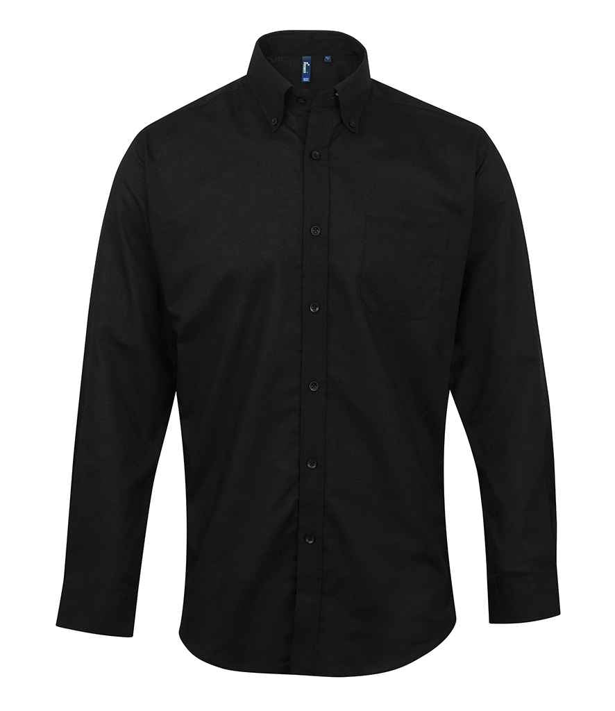 Premier Signature Long Sleeve Oxford Shirt in Black by Premier — Custom branded clothing by Print Press, featuring premium embroidery produced in our specialist print lab in the UK.