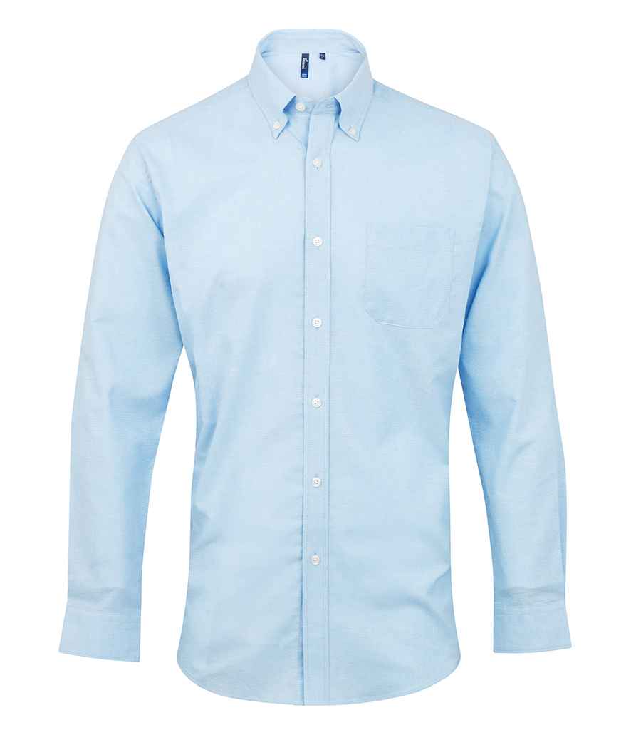 Premier Signature Long Sleeve Oxford Shirt in Light Blue by Premier — Custom branded clothing by Print Press, featuring premium embroidery produced in our specialist print lab in the UK.