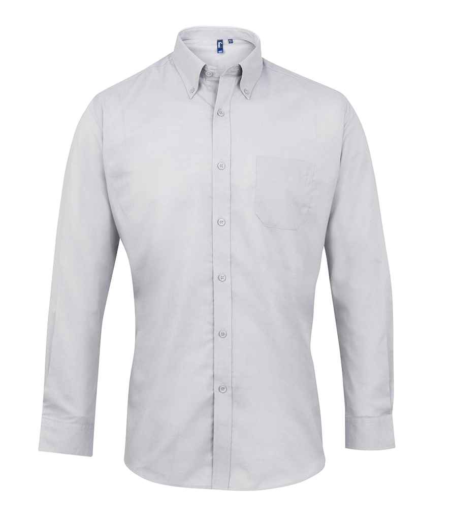 Premier Signature Long Sleeve Oxford Shirt in Silver by Premier — Custom branded clothing by Print Press, featuring premium embroidery produced in our specialist print lab in the UK.