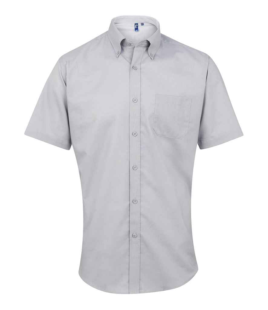 Premier Signature Short Sleeve Oxford Shirt in Silver by Premier — Custom branded clothing by Print Press, featuring premium embroidery produced in our specialist print lab in the UK.