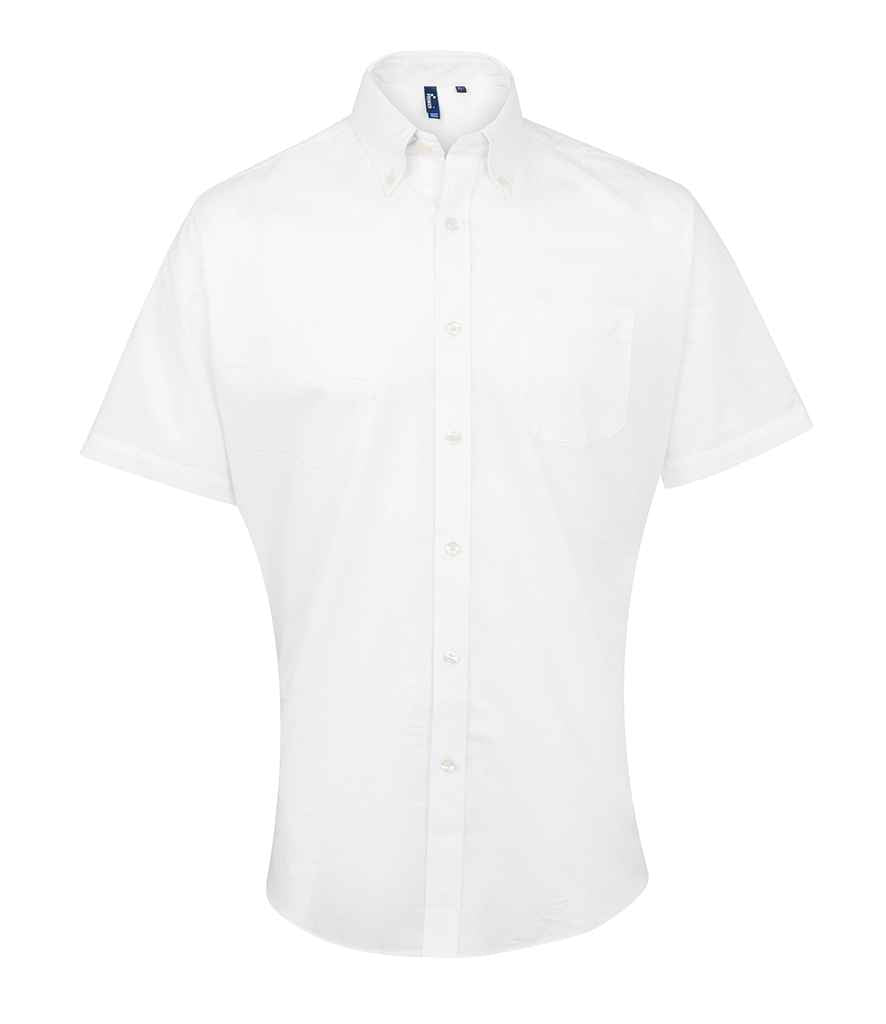 Premier Signature Short Sleeve Oxford Shirt in White by Premier — Custom branded clothing by Print Press, featuring premium embroidery produced in our specialist print lab in the UK.