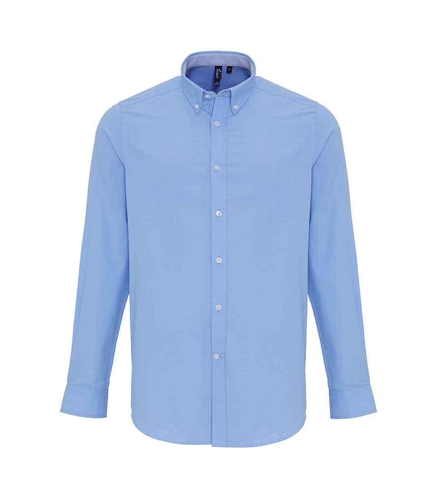 Premier Long Sleeve Striped Oxford Shirt in Oxford Blue by Premier — Custom branded clothing by Print Press, featuring premium embroidery produced in our specialist print lab in the UK.