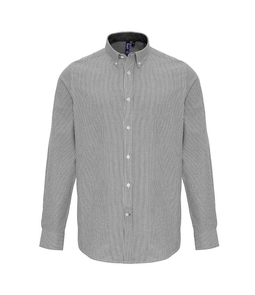 Premier Long Sleeve Striped Oxford Shirt in White Grey by Premier — Custom branded clothing by Print Press, featuring premium embroidery produced in our specialist print lab in the UK.