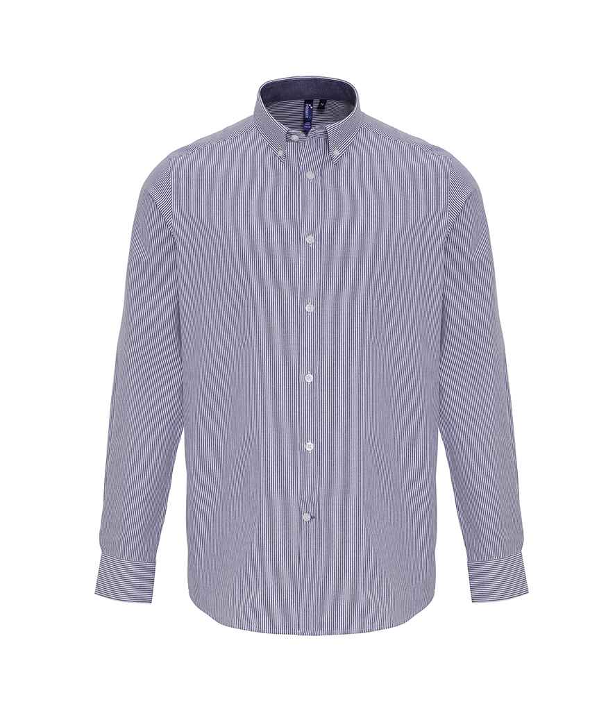 Premier Long Sleeve Striped Oxford Shirt in by Premier — Custom branded clothing by Print Press, featuring premium embroidery produced in our specialist print lab in the UK.