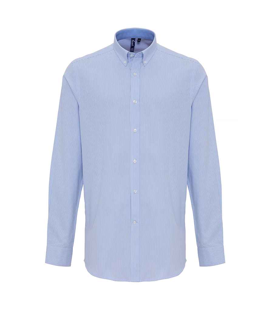 Premier Long Sleeve Striped Oxford Shirt in White Oxford Blue by Premier — Custom branded clothing by Print Press, featuring premium embroidery produced in our specialist print lab in the UK.
