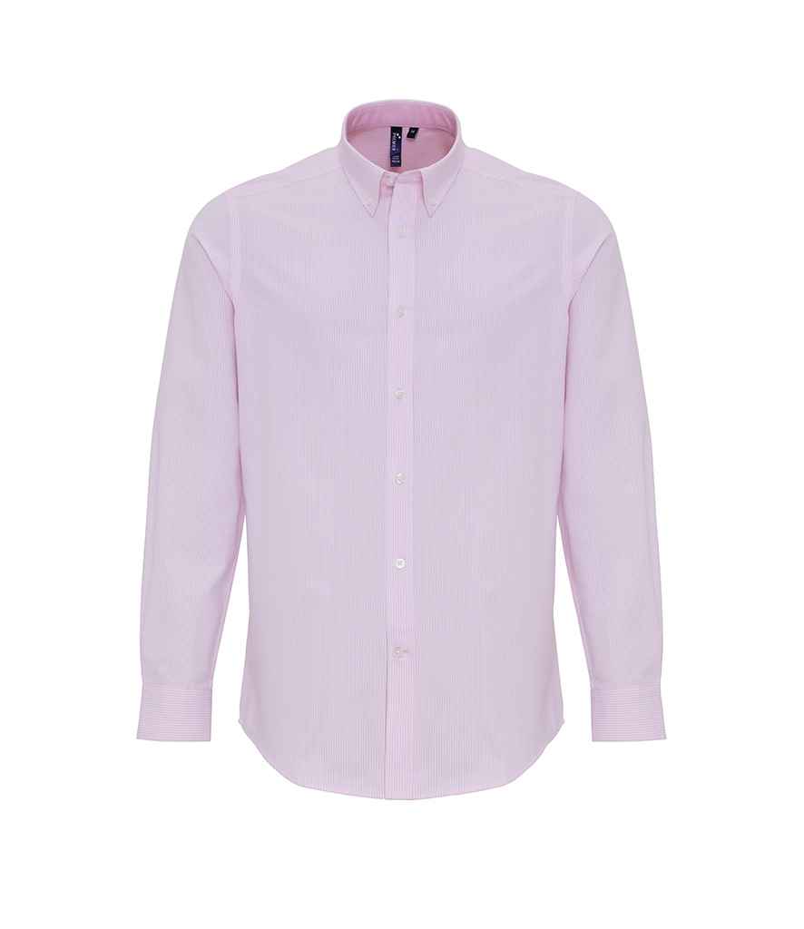 Premier Long Sleeve Striped Oxford Shirt in White Pink by Premier — Custom branded clothing by Print Press, featuring premium embroidery produced in our specialist print lab in the UK.