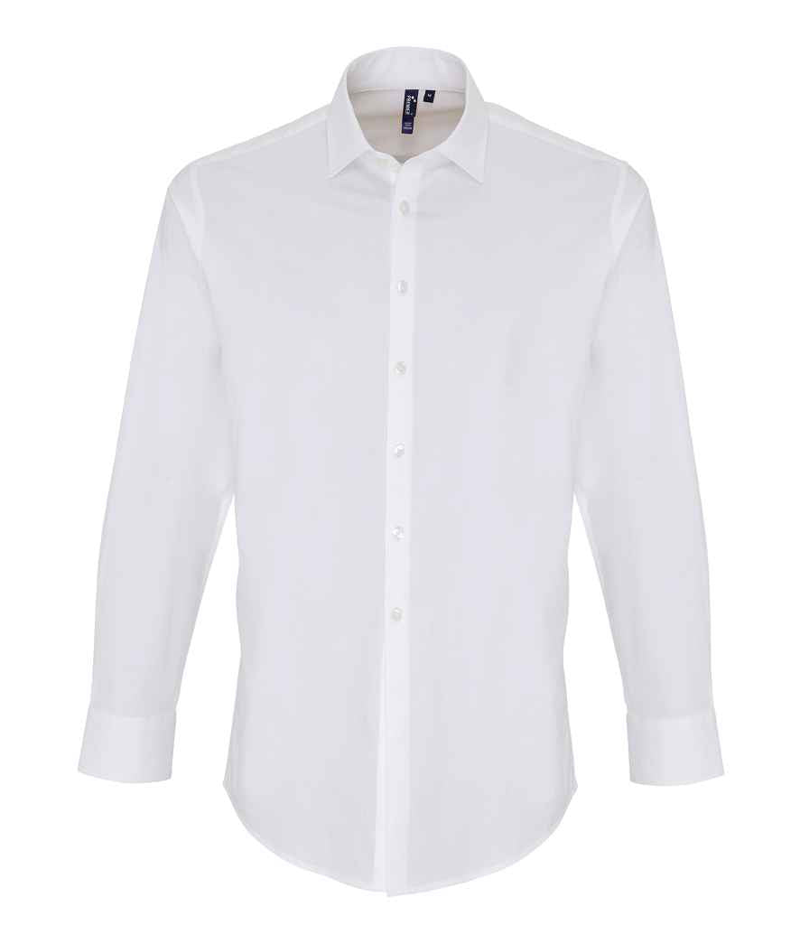Premier Long Sleeve Stretch Fit Poplin Shirt in by Premier — Custom branded clothing by Print Press, featuring premium embroidery produced in our specialist print lab in the UK.