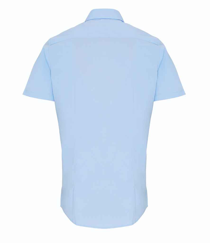 Premier Short Sleeve Stretch Fit Poplin Shirt in by Premier — Custom branded clothing by Print Press, featuring premium embroidery produced in our specialist print lab in the UK.
