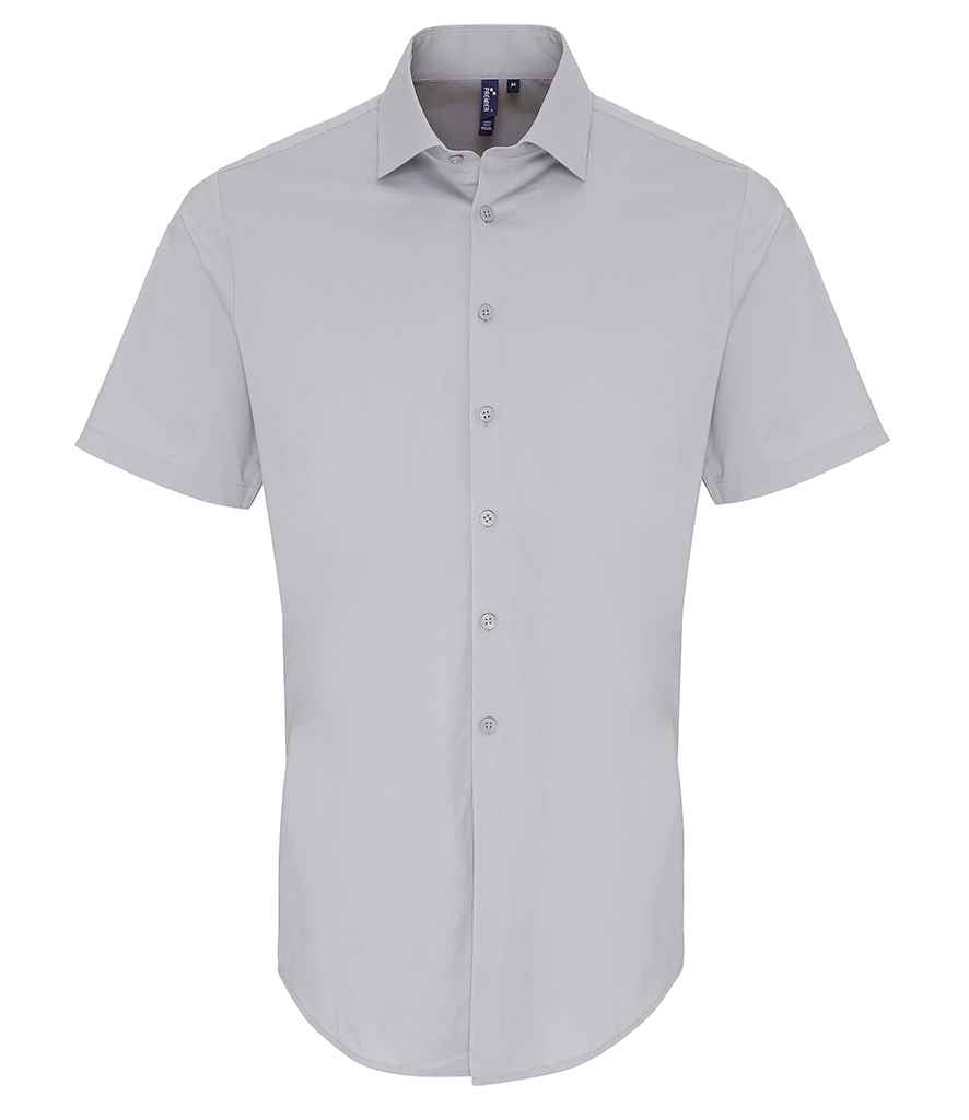 Premier Short Sleeve Stretch Fit Poplin Shirt in by Premier — Custom branded clothing by Print Press, featuring premium embroidery produced in our specialist print lab in the UK.