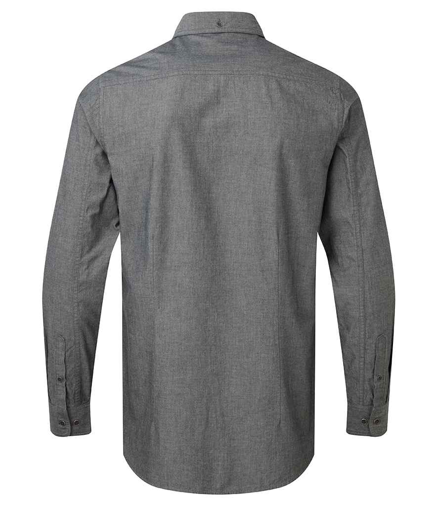 Premier Organic Fairtrade Certified Long Sleeve Chambray Shirt in by Premier — Custom branded clothing by Print Press, featuring premium embroidery produced in our specialist print lab in the UK.