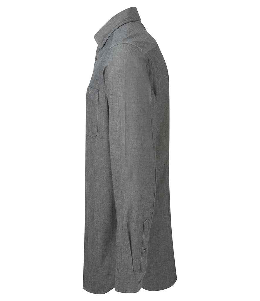 Premier Organic Fairtrade Certified Long Sleeve Chambray Shirt in by Premier — Custom branded clothing by Print Press, featuring premium embroidery produced in our specialist print lab in the UK.
