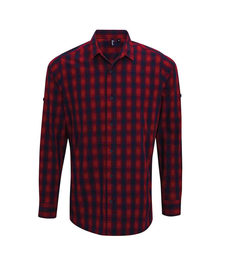 Premier Mulligan Check Long Sleeve Shirt in Red Navy by Premier — Custom branded clothing by Print Press, featuring premium embroidery produced in our specialist print lab in the UK.