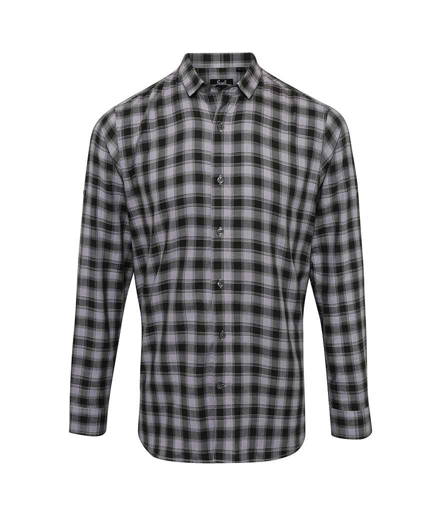 Premier Mulligan Check Long Sleeve Shirt in Steel Black by Premier — Custom branded clothing by Print Press, featuring premium embroidery produced in our specialist print lab in the UK.