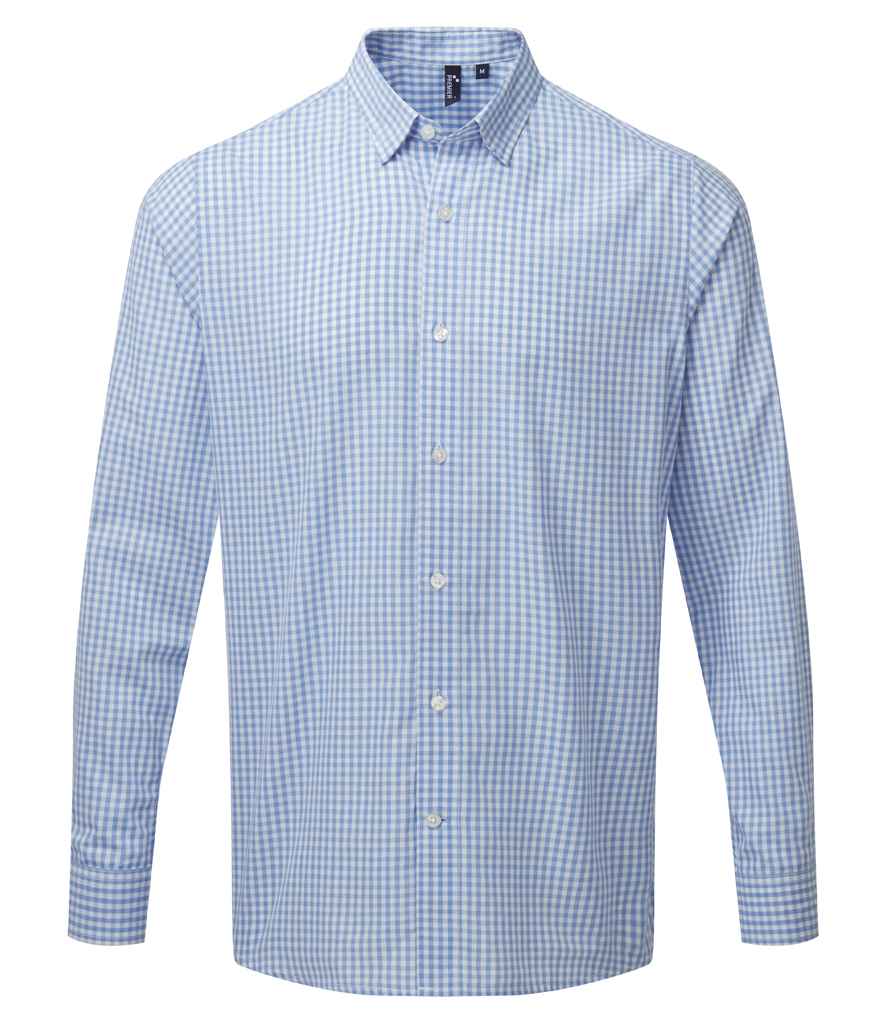 Premier Maxton Check Long Sleeve Shirt in Light Blue White by Premier — Custom branded clothing by Print Press, featuring premium embroidery produced in our specialist print lab in the UK.