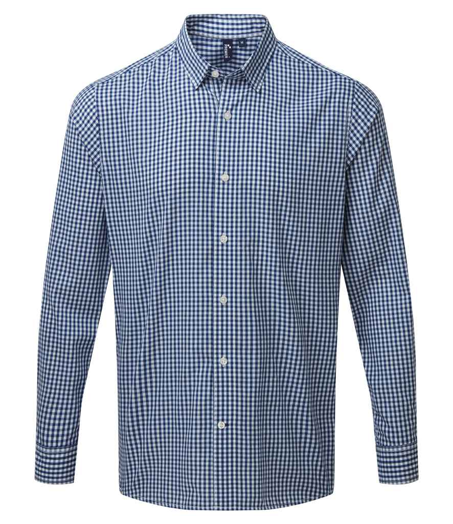 Premier Maxton Check Long Sleeve Shirt in Navy White by Premier — Custom branded clothing by Print Press, featuring premium embroidery produced in our specialist print lab in the UK.
