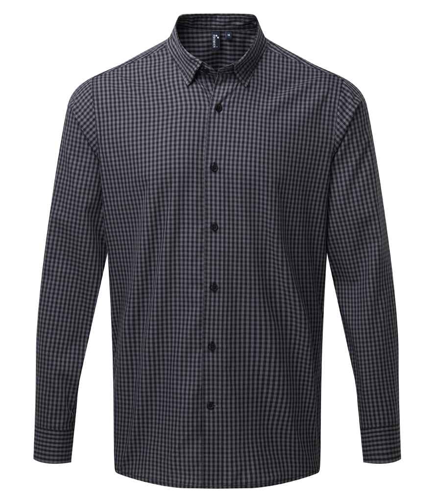 Premier Maxton Check Long Sleeve Shirt in Steel Black by Premier — Custom branded clothing by Print Press, featuring premium embroidery produced in our specialist print lab in the UK.