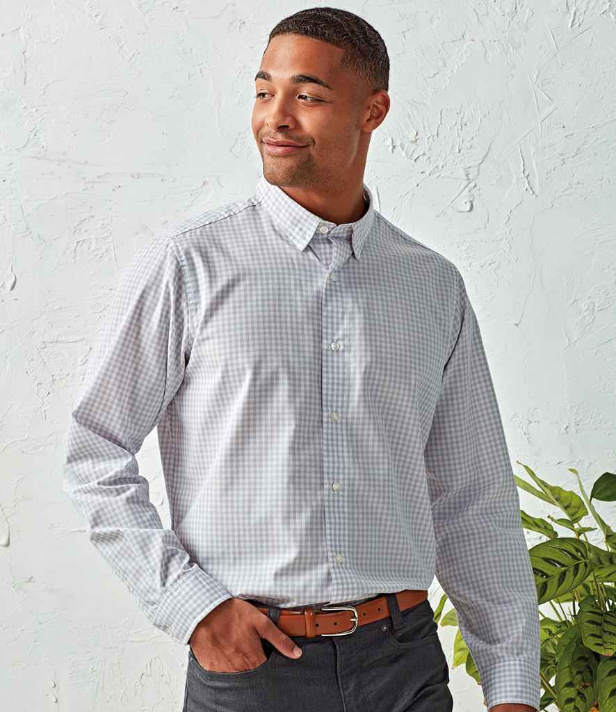 Premier Maxton Check Long Sleeve Shirt in Silver White by Premier — Custom branded clothing by Print Press, featuring premium embroidery produced in our specialist print lab in the UK.