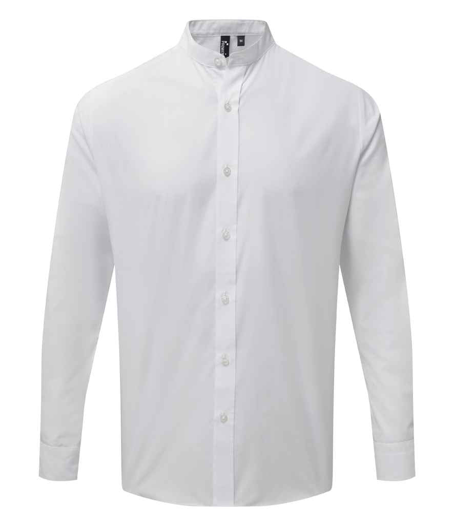 Premier Long Sleeve Grandad Shirt in by Premier — Custom branded clothing by Print Press, featuring premium embroidery produced in our specialist print lab in the UK.