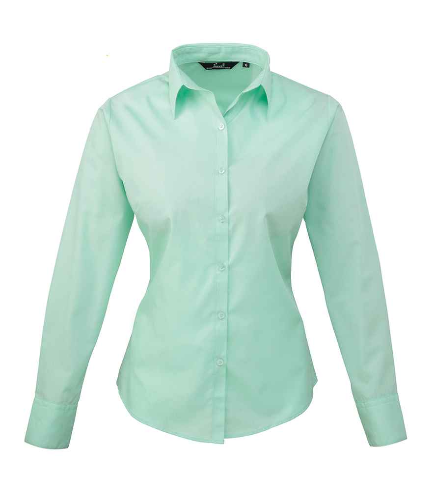 Premier Ladies Long Sleeve Poplin Blouse - (4th Colours) in Aqua by Premier — Custom branded clothing by Print Press, featuring premium embroidery produced in our specialist print lab in the UK.