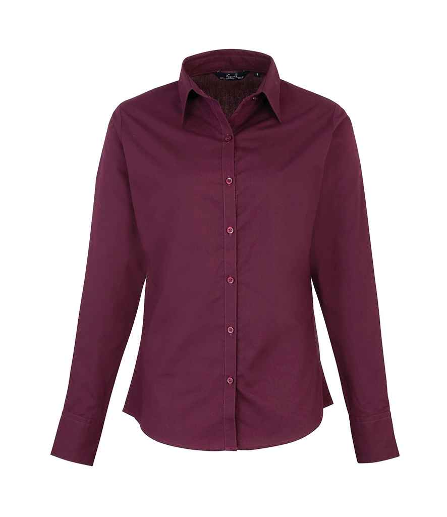 Premier Ladies Long Sleeve Poplin Blouse - (4th Colours) in Aubergine by Premier — Custom branded clothing by Print Press, featuring premium embroidery produced in our specialist print lab in the UK.