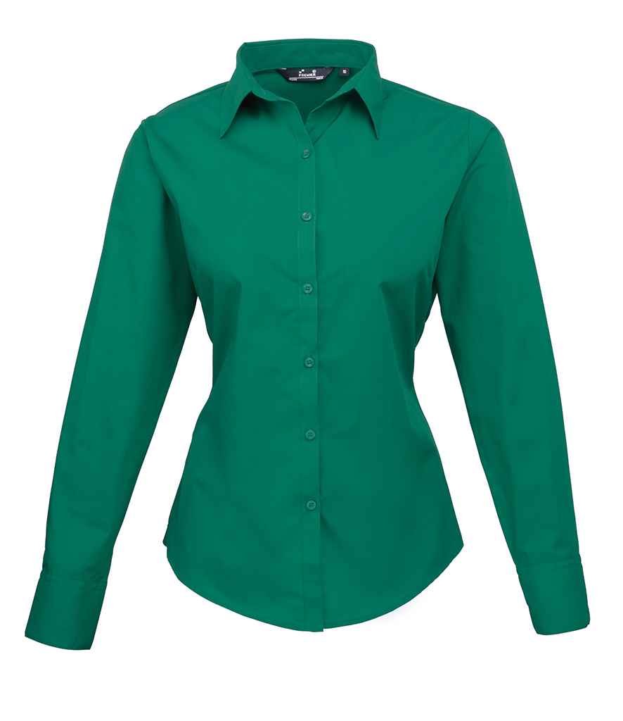 Premier Ladies Long Sleeve Poplin Blouse - (3rd Colours) in Emerald by Premier — Custom branded clothing by Print Press, featuring premium embroidery produced in our specialist print lab in the UK.