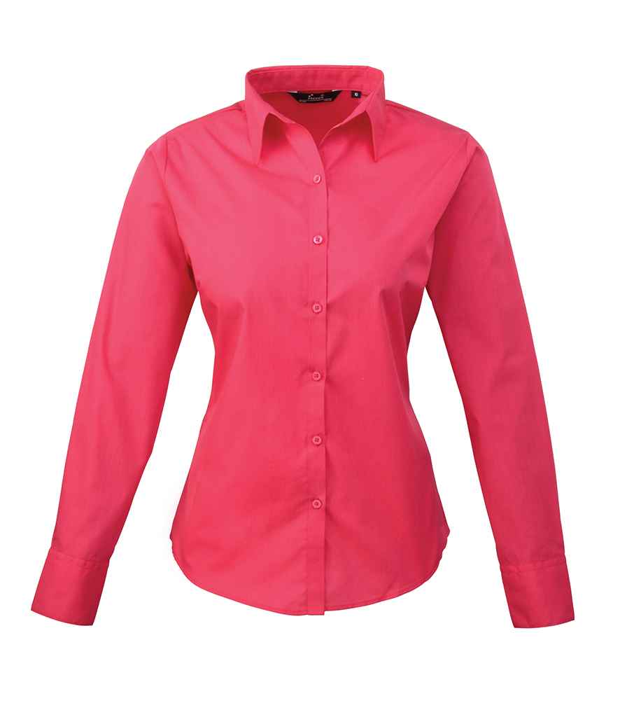 Premier Ladies Long Sleeve Poplin Blouse - (3rd Colours) in Hot Pink by Premier — Custom branded clothing by Print Press, featuring premium embroidery produced in our specialist print lab in the UK.
