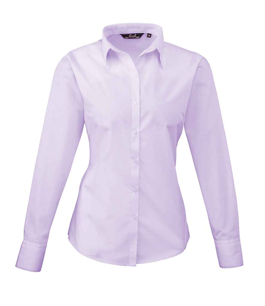 Premier Ladies Long Sleeve Poplin Blouse - (2nd Colours) in Lilac by Premier — Custom branded clothing by Print Press, featuring premium embroidery produced in our specialist print lab in the UK.