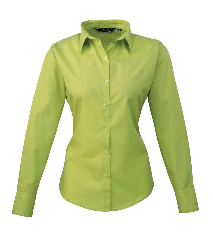Premier Ladies Long Sleeve Poplin Blouse - (2nd Colours) in Lime Green by Premier — Custom branded clothing by Print Press, featuring premium embroidery produced in our specialist print lab in the UK.