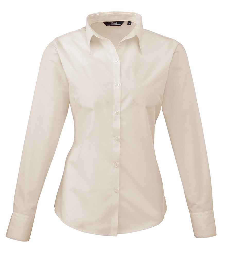 Premier Ladies Long Sleeve Poplin Blouse - (2nd Colours) in Natural by Premier — Custom branded clothing by Print Press, featuring premium embroidery produced in our specialist print lab in the UK.