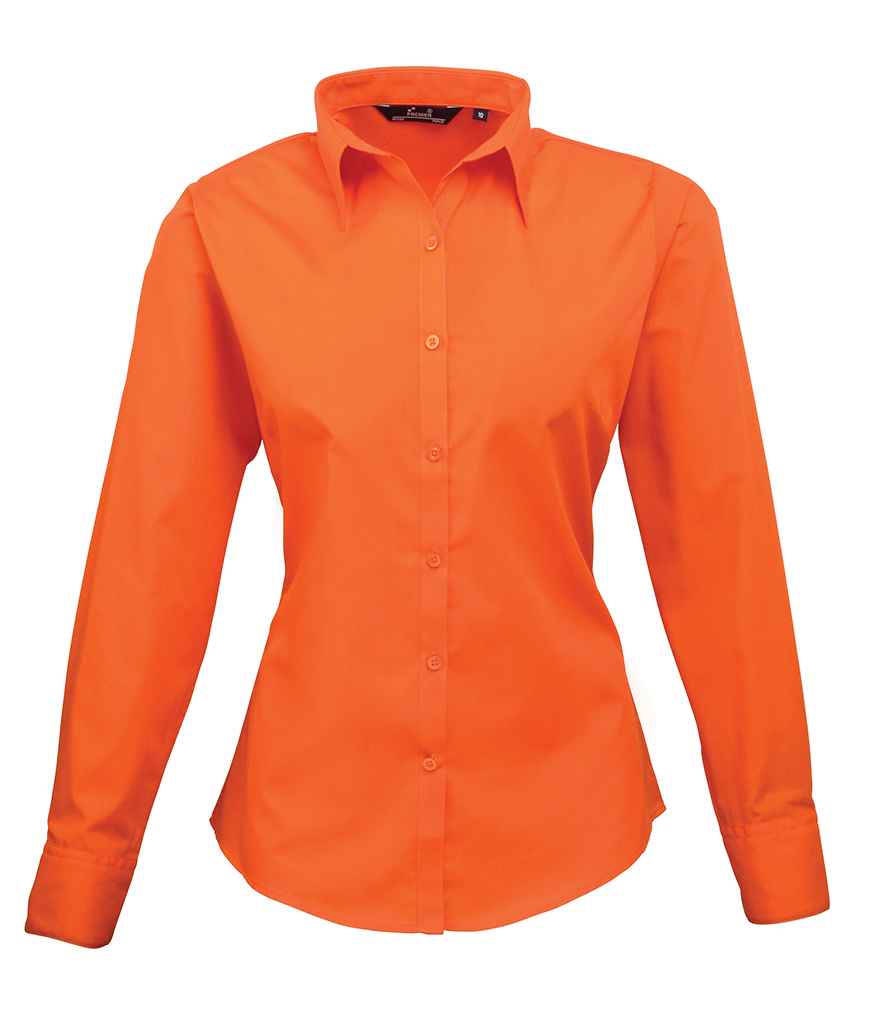 Premier Ladies Long Sleeve Poplin Blouse - (4th Colours) in Orange by Premier — Custom branded clothing by Print Press, featuring premium embroidery produced in our specialist print lab in the UK.