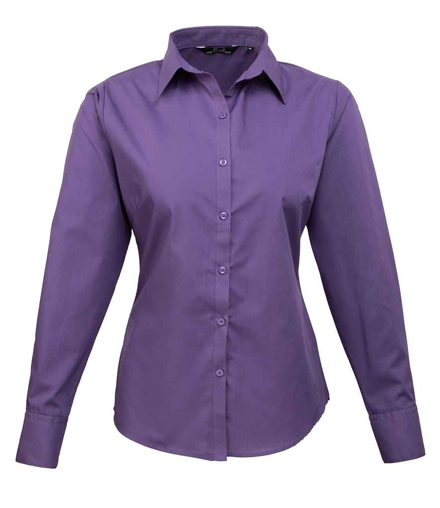 Premier Ladies Long Sleeve Poplin Blouse - (2nd Colours) in Purple by Premier — Custom branded clothing by Print Press, featuring premium embroidery produced in our specialist print lab in the UK.
