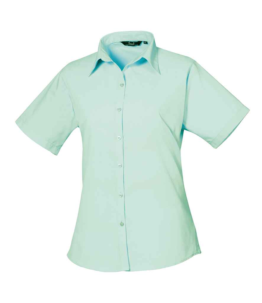 Premier Ladies Short Sleeve Poplin Blouse - (2nd Colours) in Aqua by Premier — Custom branded clothing by Print Press, featuring premium embroidery produced in our specialist print lab in the UK.