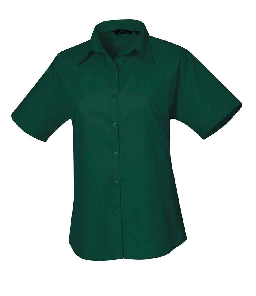Premier Ladies Short Sleeve Poplin Blouse - (3rd Colours) in Bottle Green by Premier — Custom branded clothing by Print Press, featuring premium embroidery produced in our specialist print lab in the UK.